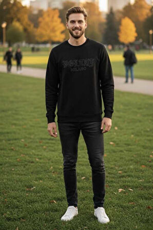 Cora Bisiklet Yaka Erkek Sweatshirt Siyah