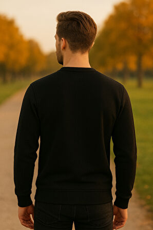 Cora Bisiklet Yaka Erkek Sweatshirt Siyah