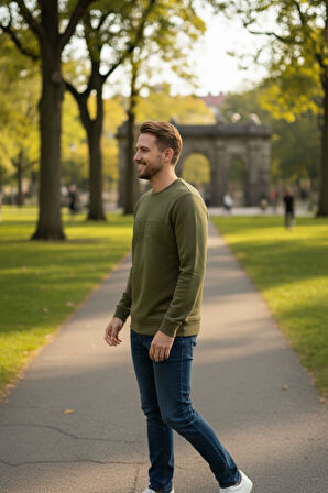 Cora Bisiklet Yaka Erkek Sweatshirt Yeşil