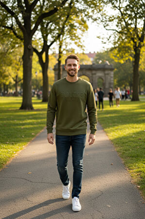 Cora Bisiklet Yaka Erkek Sweatshirt Yeşil