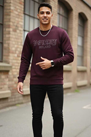 Cora Bisiklet Yaka Erkek Sweatshirt Bordo
