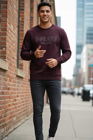 Cora Bisiklet Yaka Erkek Sweatshirt Bordo