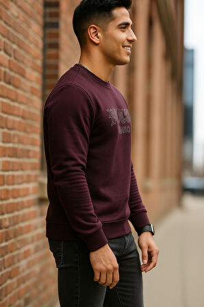 Cora Bisiklet Yaka Erkek Sweatshirt Bordo