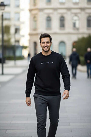 Vialli Bisiklet Yaka Erkek Sweatshirt Siyah