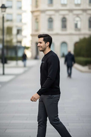 Vialli Bisiklet Yaka Erkek Sweatshirt Siyah