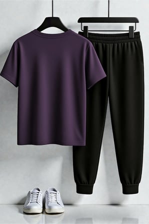 Unisex Minimal Kalp Baskılı Tasarım Baskılı Tişört - 2'li Eşofman Takımı