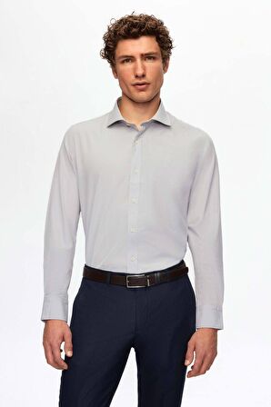 Slim Fit Gri Italyan Yaka Dar Kesim Klasik Kravatlık Uzun Kollu Kolay Ütülenebilir Nefes A 2HF02ORT5185