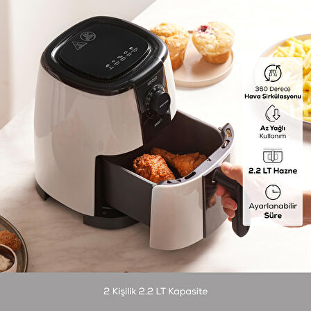 Karaca Smart Cook 60 Dakikaya Kadar Zaman Ayarlı Compact Airfryer Krem 2 Kişilik