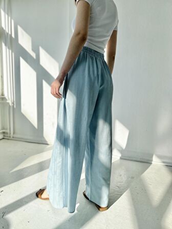 Retrobird Yırtmaç Detaylı Wide-Leg Pantolon Etek Kadın Açık Mavi