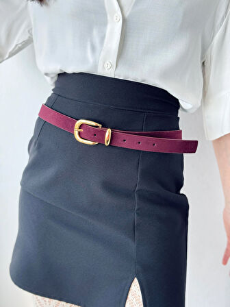 Retrobird Tokalı Suni Süet Pantolon Kemeri, Ceket Kemeri, Elbise Kemeri, Gömlek Kemeri Kadın Bordo