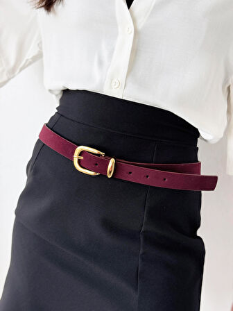 Retrobird Tokalı Suni Süet Pantolon Kemeri, Ceket Kemeri, Elbise Kemeri, Gömlek Kemeri Kadın Bordo