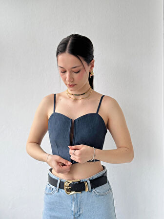 Retrobird Tasarım Önden Fermuarlı Büstiyer Kadın Lacivert