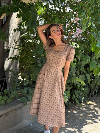 Retrobird Tasarım Matilda Uzun Elbise Kadın Kızıl Kahve