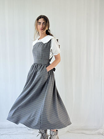 Retrobird Mandy Uzun Midi Boy Jile Elbise Kadın Piti Kareli