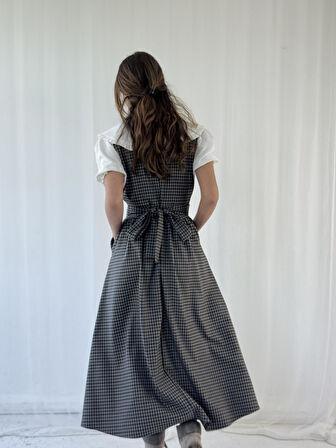 Retrobird Mandy Uzun Midi Boy Jile Elbise Kadın Piti Kareli