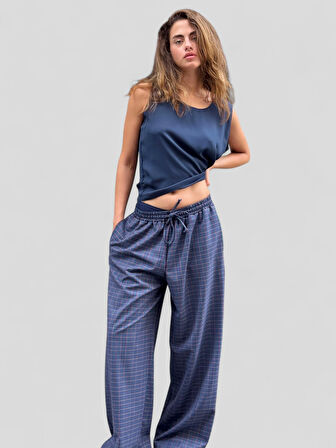 Retrobird Tasarım Bol Kesim Kalın Relax Pantolon Kadın Lacivert