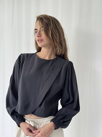 Retrobird Alisa Kapaklı Retro Gömlek Kadın Siyah