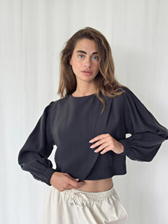 Retrobird Alisa Kapaklı Retro Gömlek Kadın Siyah