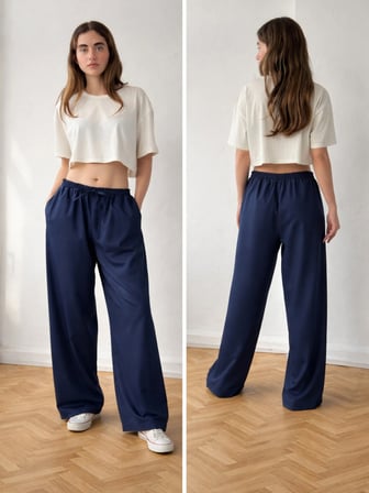 Retrobird Tasarım Bol Kesim Relax Pantolon Kadın Açık Lacivert