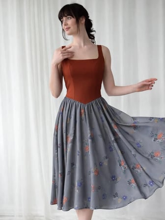 Retrobird 50s Belle Corset Midi Elbise Kadın Tuğla