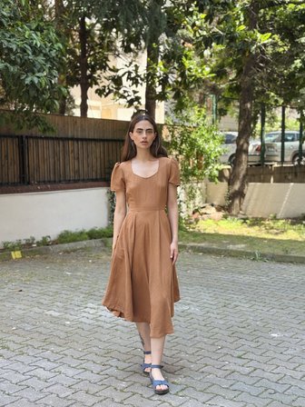 Retrobird Tasarım Matilda Uzun Elbise Kadın Tarçın Renkli