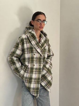 Retrobird Urban Retro Kapüşonlu Oversize Ceket Kaban Kadın Yeşil Lila