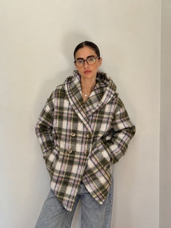 Retrobird Urban Retro Kapüşonlu Oversize Ceket Kaban Kadın Yeşil Lila