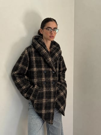 Retrobird Urban Retro Kapüşonlu Oversize Ceket Kaban Kadın Koyu Kahve