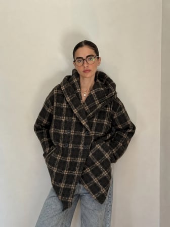 Retrobird Urban Retro Kapüşonlu Oversize Ceket Kaban Kadın Koyu Kahve