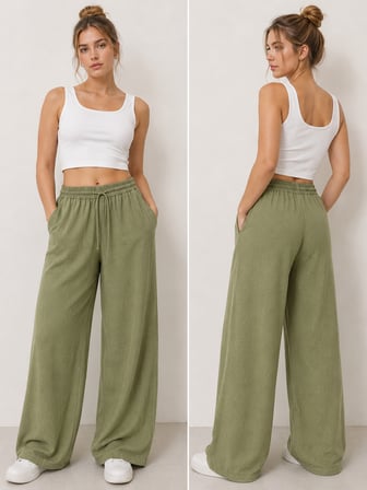 Retrobird Tasarım Bol Kesim Relax Pantolon Kadın Zeytin Yaprağı