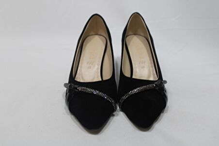 Poliriza Süet Klasik Fantezi Yumurta Topuklu Siyah Kadın Ayakkabısı