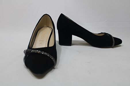 Poliriza Süet Klasik Fantezi Yumurta Topuklu Siyah Kadın Ayakkabısı