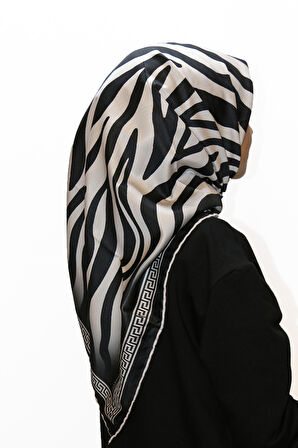 Alcan Avm Legandary Scarf  Zebra desenli Siyah Beyaz Desenli Eşarp