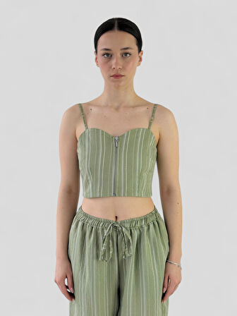 Retrobird Tasarım Önden Fermuarlı Büstiyer Kadın Çağla