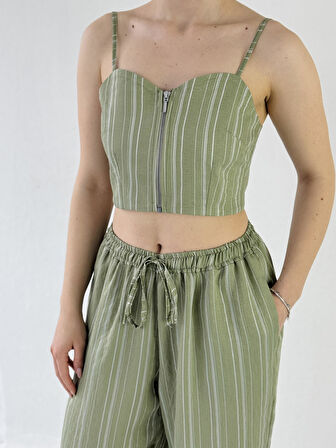 Retrobird Tasarım Önden Fermuarlı Büstiyer Kadın Çağla