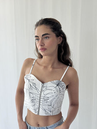 Retrobird Tasarım Önden Fermuarlı Büstiyer Kadın Beyaz