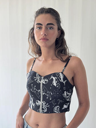 Retrobird Önden Fermuarlı Büstiyer Kadın Siyah