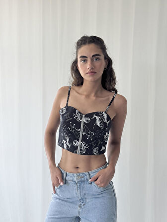 Retrobird Önden Fermuarlı Büstiyer Kadın Siyah