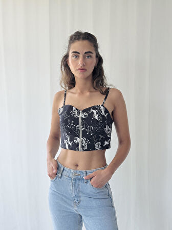 Retrobird Önden Fermuarlı Büstiyer Kadın Siyah