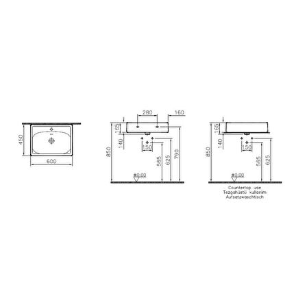 VitrA Equal Lavabo 7241B403-0001 Dikdörtgen - 60x45 cm - tek armatür delikli - su taşma delikli - Clean - beyaz