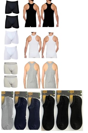 Erkek Beyaz 6'lı Paket Pamuklu Ribana Rambo Atlet-Boxer-Çorap