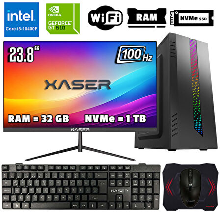Xaser Xsr1050 i5 10400F 32GB Ram 1TB M.2 NVMe SSD 2GB GT610 Ekran Kartı 23.8" Monitör Masaüstü Ofis Bilgisayarı