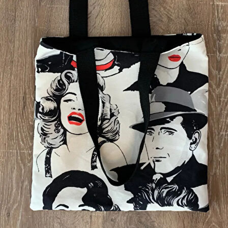 Uretti - Sevim 1612 - El Yapımı Baskılı Bez Çanta 37cm - Siyah