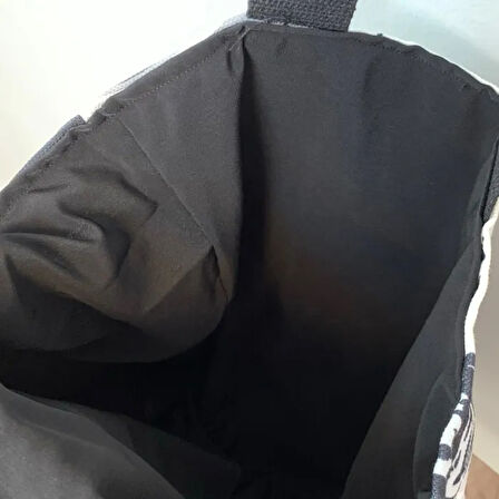 Uretti - Sevim 1612 - El Yapımı Baskılı Bez Çanta 37cm - Siyah