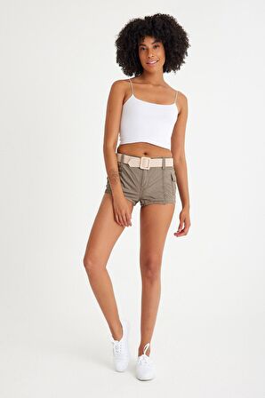 Kemerli Kargo Cep Mini Şort