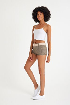 Kemerli Kargo Cep Mini Şort