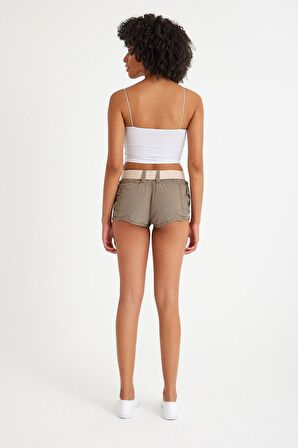 Kemerli Kargo Cep Mini Şort