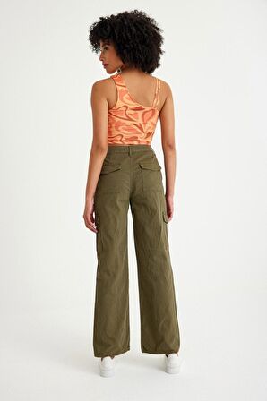 Yüksek Bel Wide Leg Kargo Pantolon