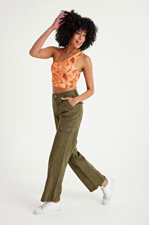 Yüksek Bel Wide Leg Kargo Pantolon