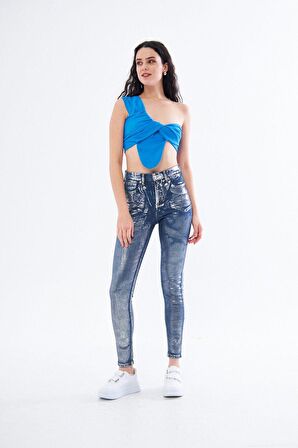 Varaklı Skinny Jean Pantolon